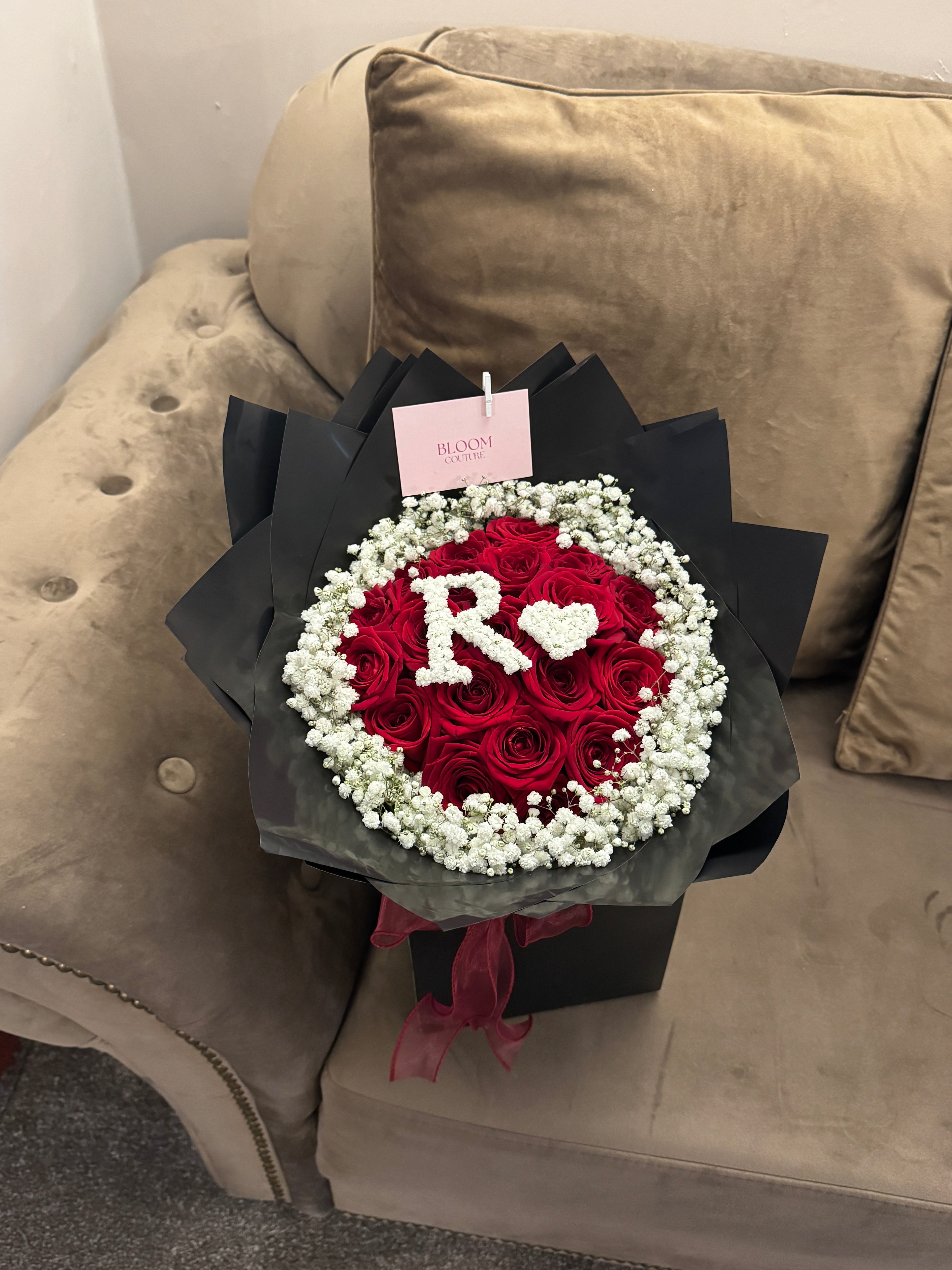 Initial Bouquet - 20 Roses & Gyps Border
